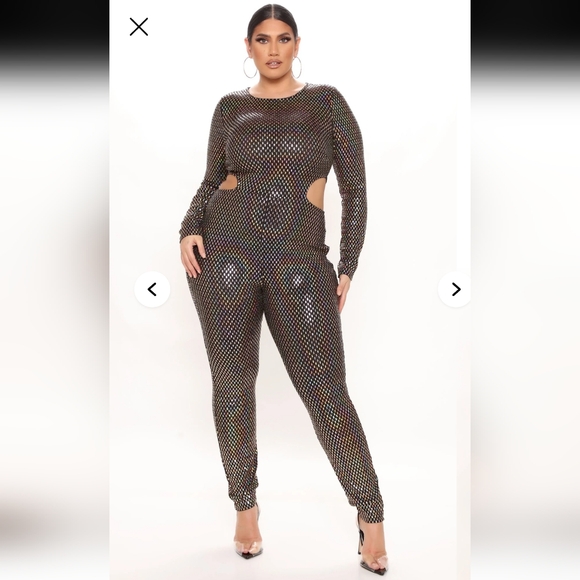 Fashion Nova Pants - Fashion Nova Women's 1X Disco Fever Embellished Jumpsuit NEW